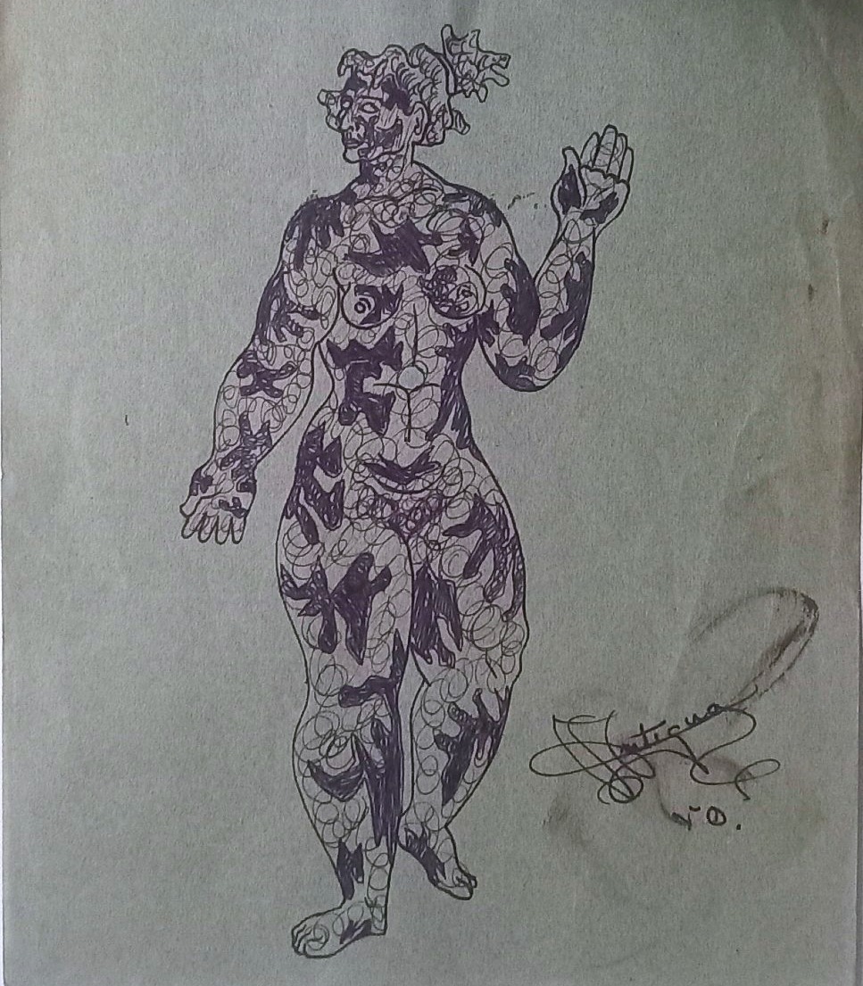 Tattooed Woman 1950. Cuban Modernist School.