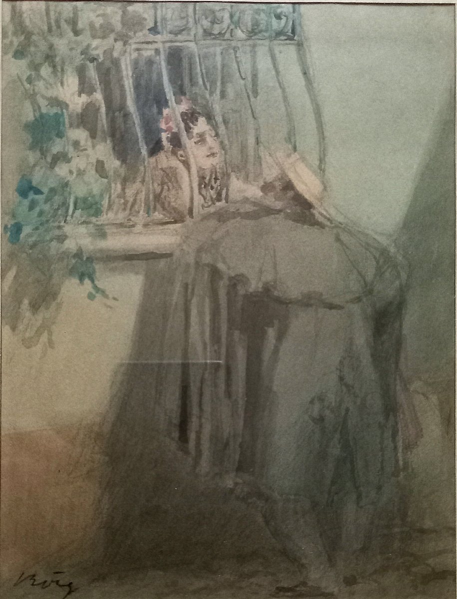 Pau Roig y Cisa. Barcelone, Espagne. École moderniste. Fin du XIXème siècle. Trois aquarelles  -photo-2