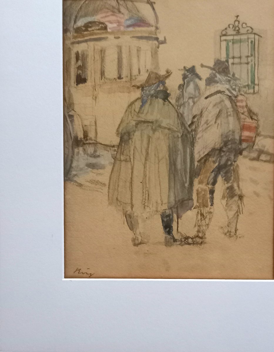 Pau Roig y Cisa. Barcelone, Espagne. École moderniste. Fin du XIXème siècle. Trois aquarelles  -photo-4