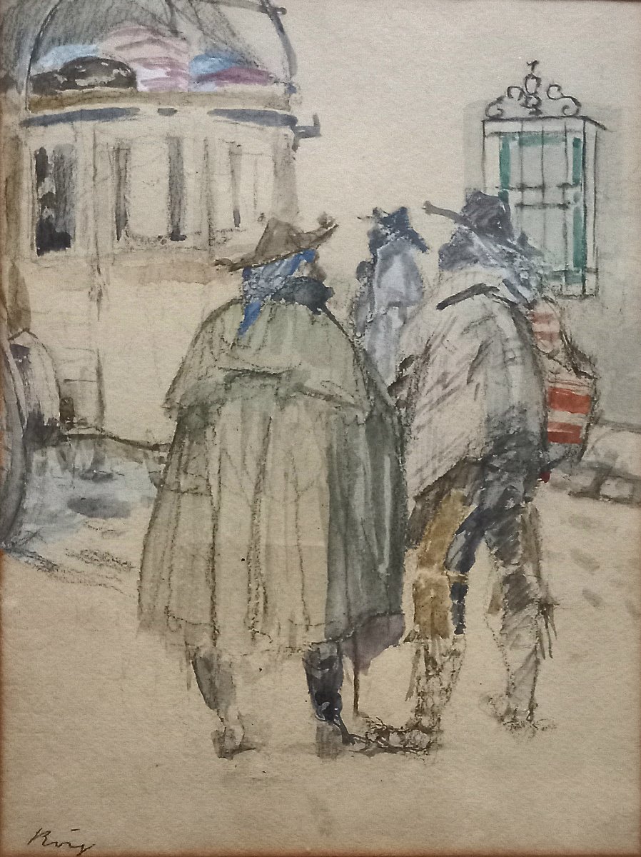 Pau Roig y Cisa. Barcelone, Espagne. École moderniste. Fin du XIXème siècle. Trois aquarelles  