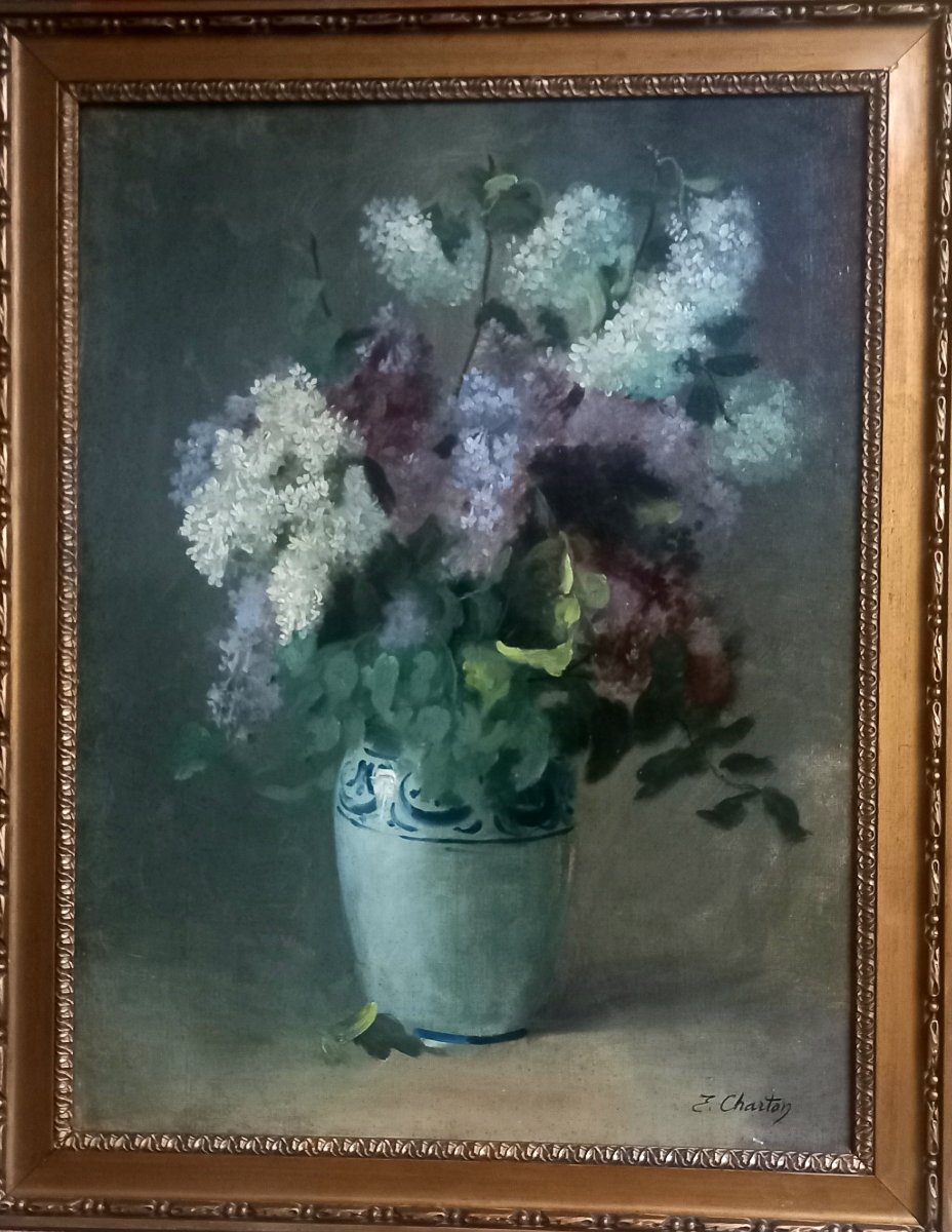 édouard Charton. Bouquet Of Lilacs In A Vase. Circa 1880.