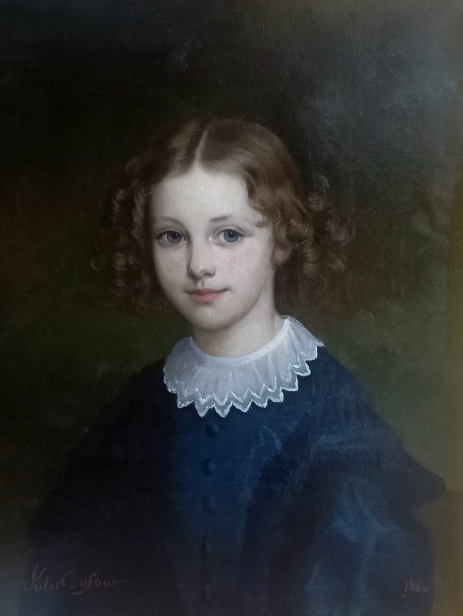 Jules Dufour, 1860. Garçon à collerette et costume bleu. -photo-3