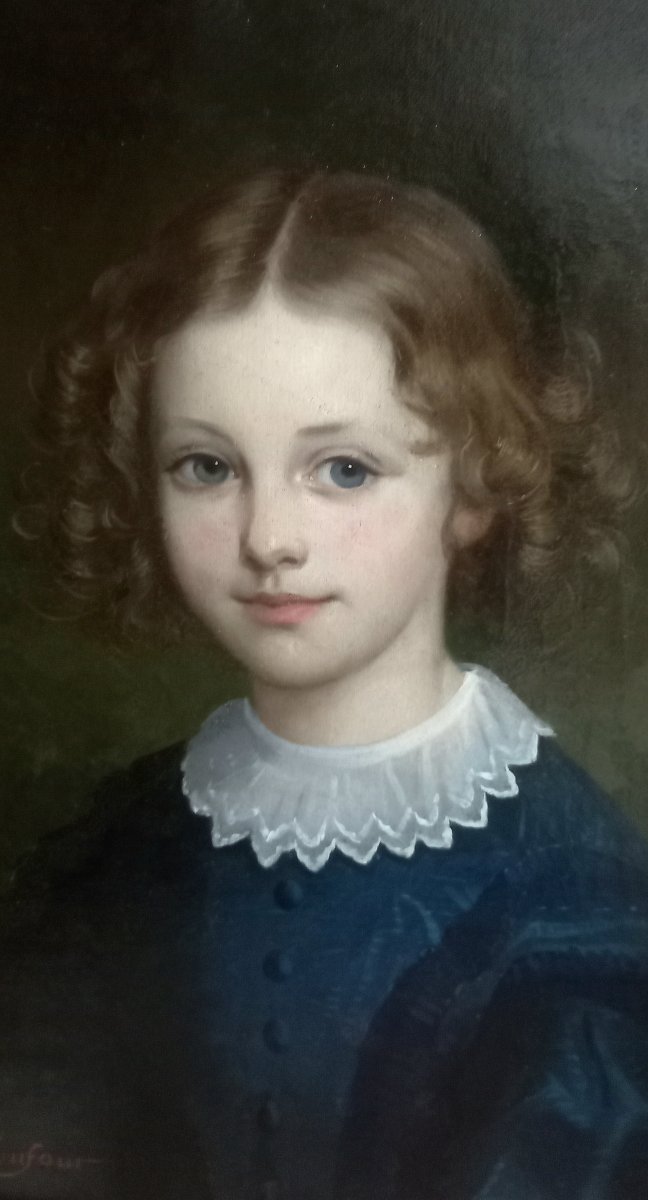 Jules Dufour, 1860. Garçon à collerette et costume bleu. -photo-2