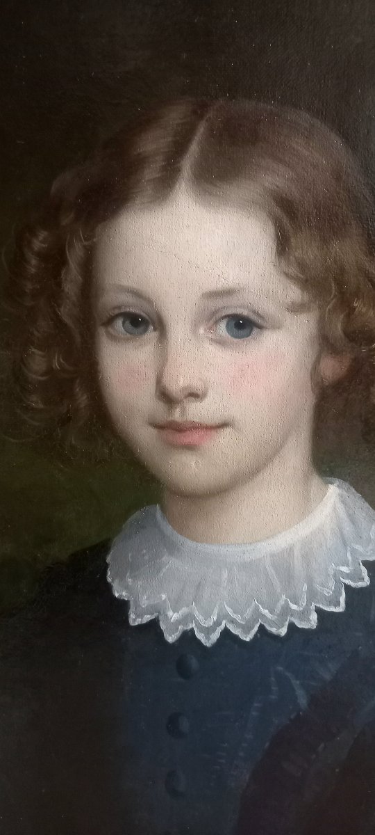 Jules Dufour, 1860. Garçon à collerette et costume bleu. -photo-3