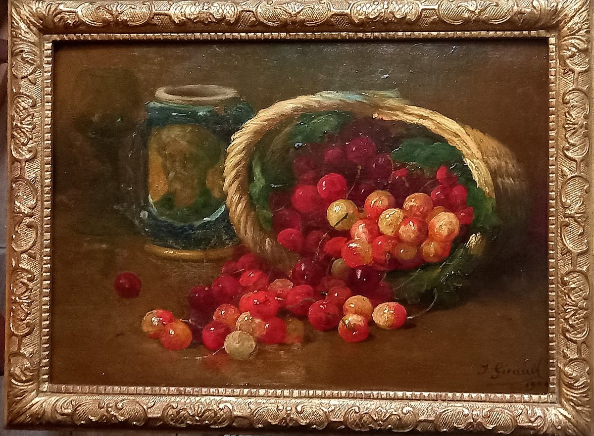 Still Life With A Basket Of Sour Cherries.  Jules Giraud. 1900.-photo-4