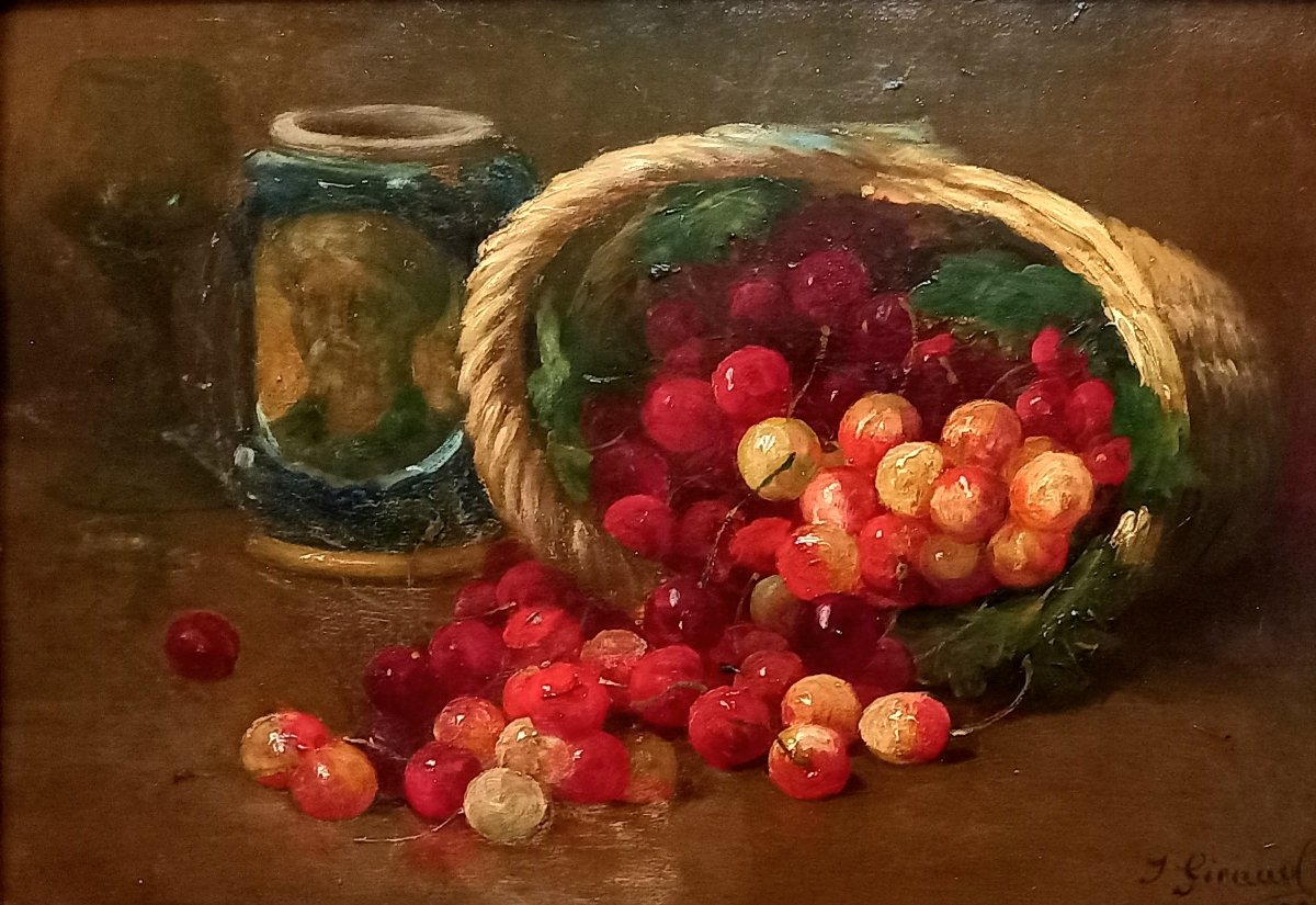 Still Life With A Basket Of Sour Cherries.  Jules Giraud. 1900.