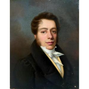 Portrait d'Un élégant Jeune Homme.  École française du XIX ème siècle. 