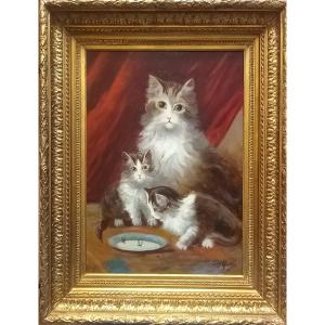 Cat And Kittens. Leon Charles Huber. 