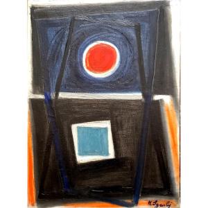 Hector Sgarbi. Uruguay. Composition au cercle rouge et carré bleu, 1956. 
