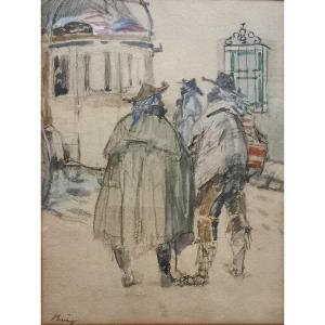 Pau Roig y Cisa. Barcelone, Espagne. École moderniste. Fin du XIXème siècle. Trois aquarelles