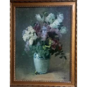 Édouard Charton. Bouquet de lilas dans un vase. Circa 1880.