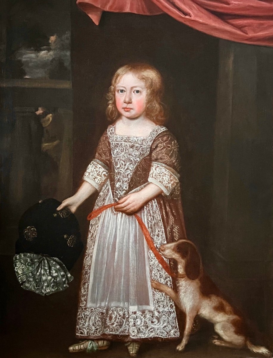 Portrait d'Un Enfant Et De Leur Chien De Compagnie Du XVIIe Siècle -photo-2