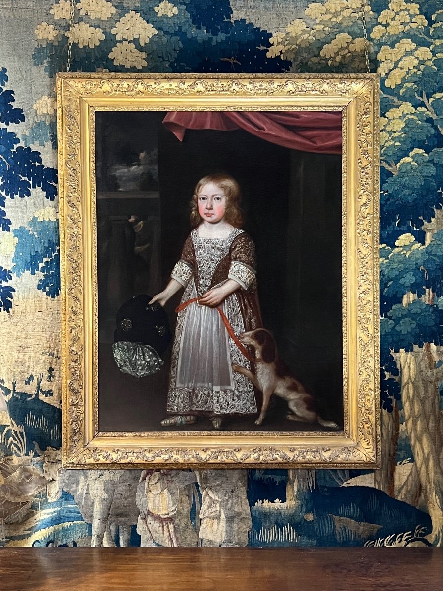 Portrait d'Un Enfant Et De Leur Chien De Compagnie Du XVIIe Siècle -photo-4