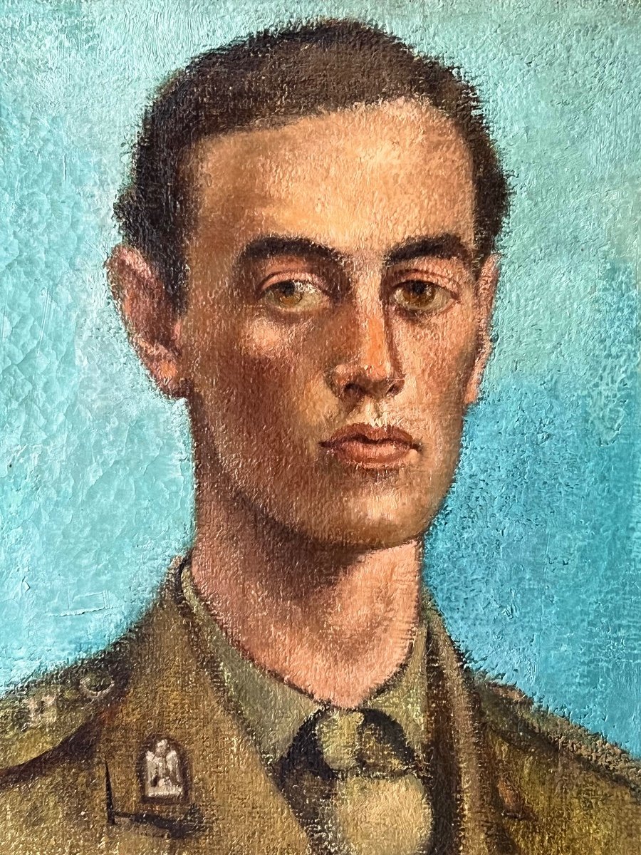 Oil On Canvas Portrait Of A Captain Of The Scottish Grays - Signed And Dated O'brien 1946.-photo-2