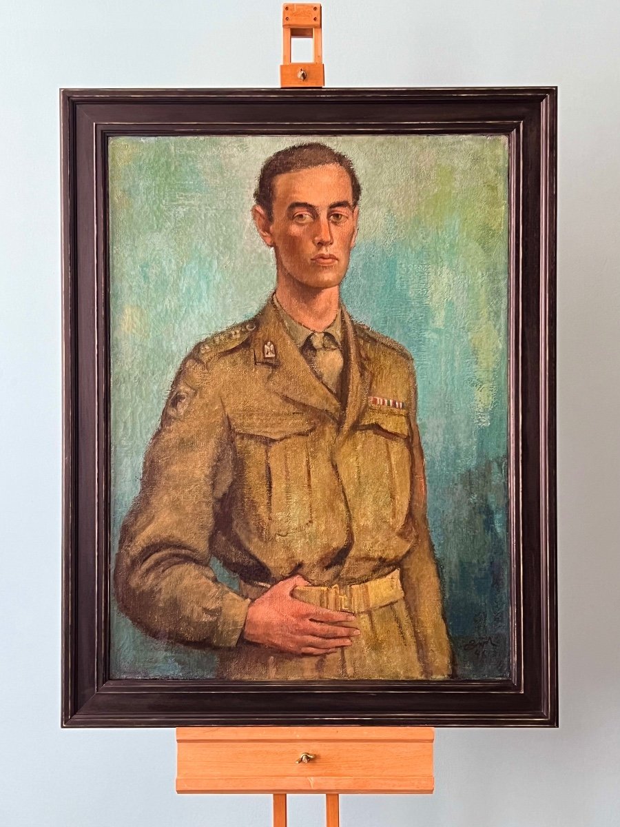 Oil On Canvas Portrait Of A Captain Of The Scottish Grays - Signed And Dated O'brien 1946.-photo-2