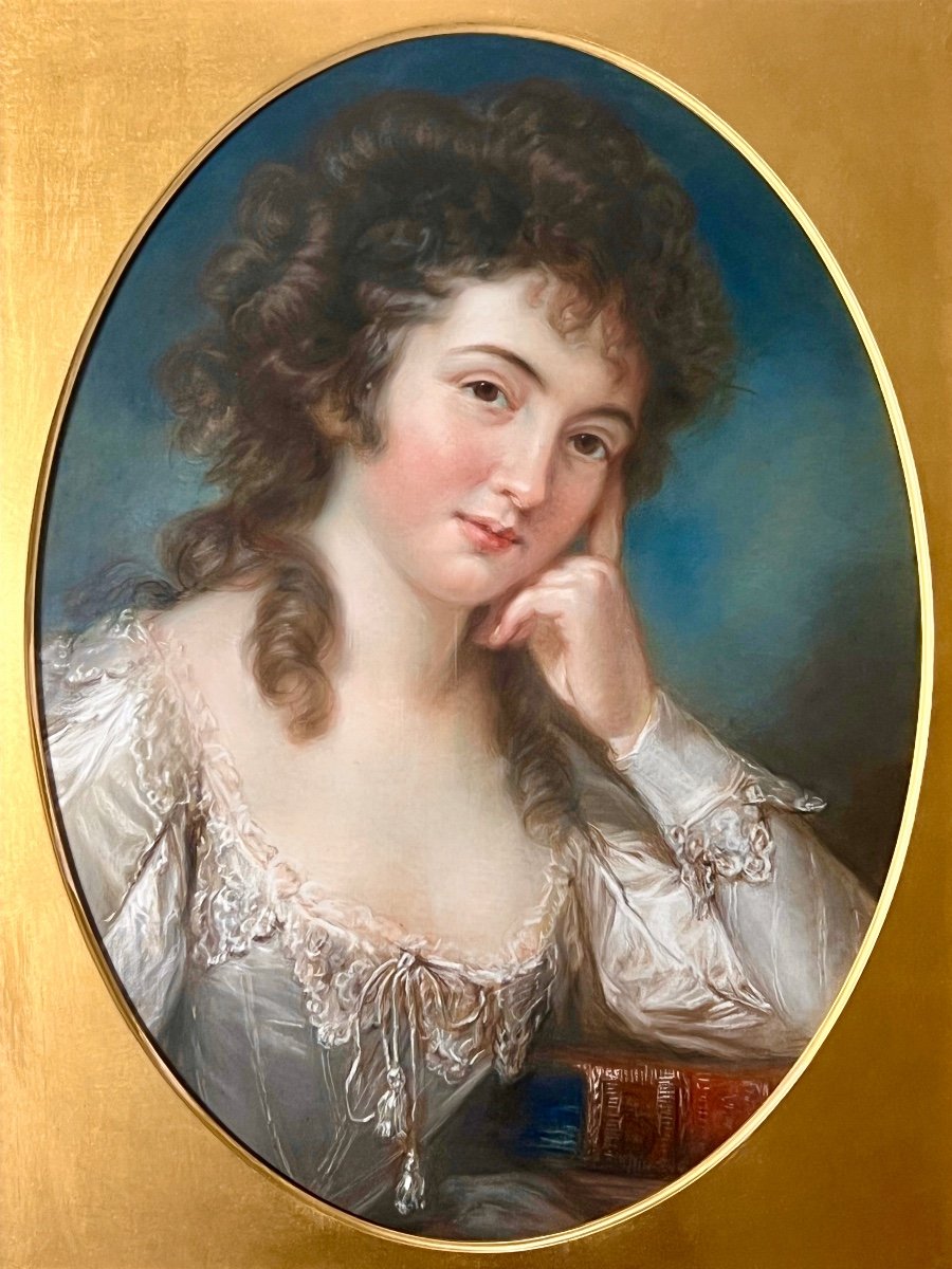 Portrait Au Pastel De Miss Mary Linwood Avec Un Livre Intitulé Da 'Vinci Sur La Peinture'-photo-2