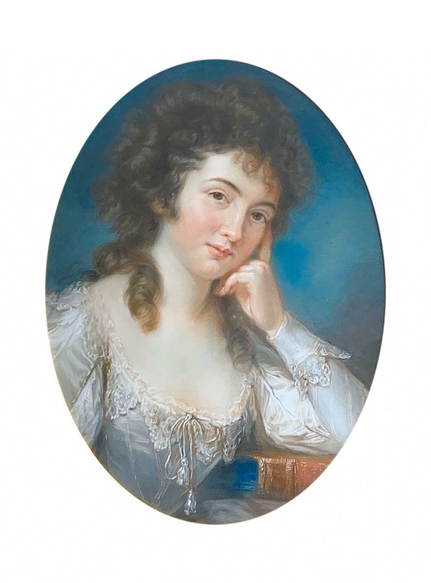 Portrait Au Pastel De Miss Mary Linwood Avec Un Livre Intitulé Da 'Vinci Sur La Peinture'-photo-1