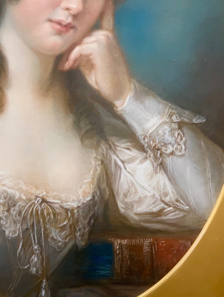 Portrait Au Pastel De Miss Mary Linwood Avec Un Livre Intitulé Da 'Vinci Sur La Peinture'-photo-2