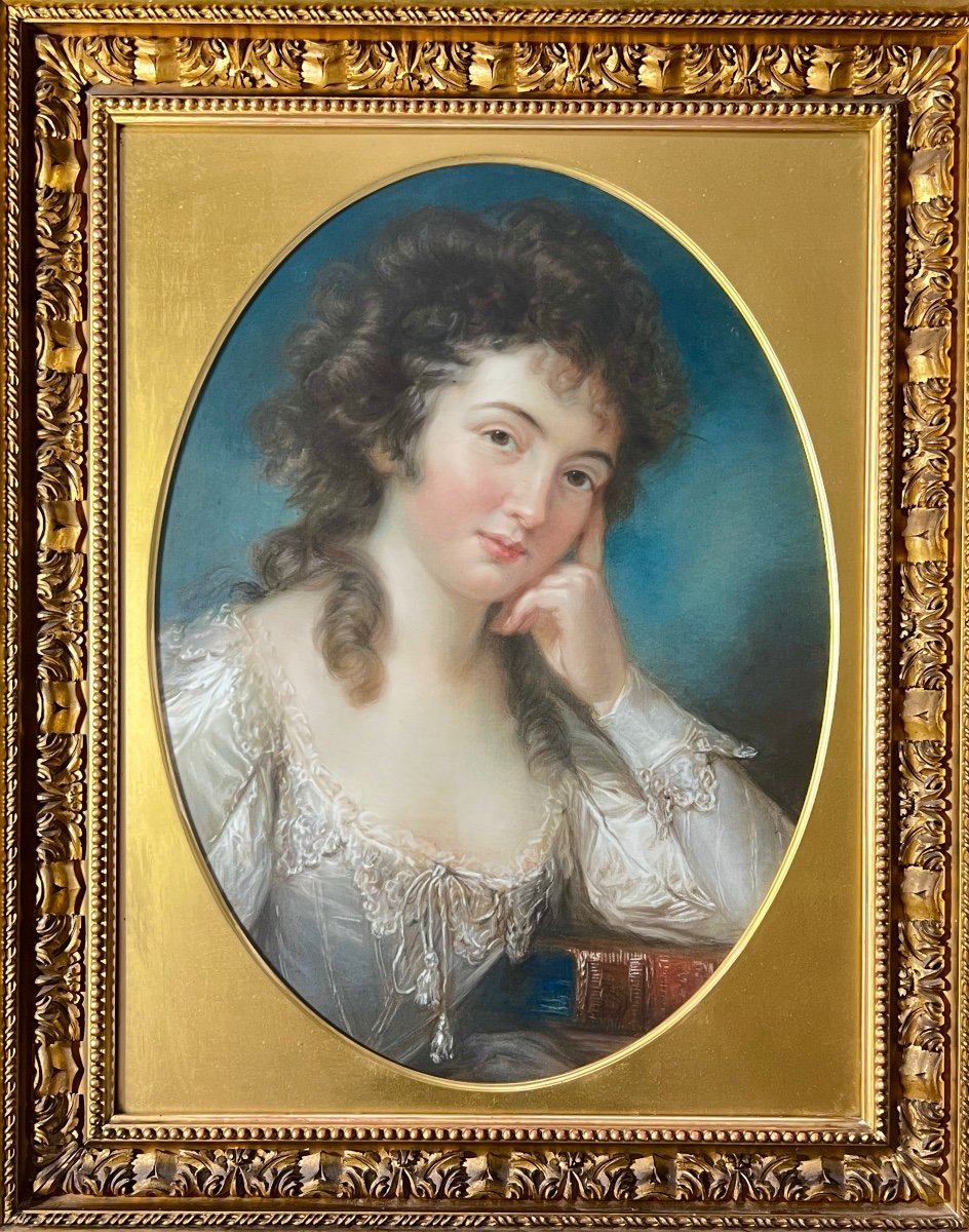 Portrait Au Pastel De Miss Mary Linwood Avec Un Livre Intitulé Da 'Vinci Sur La Peinture'-photo-3