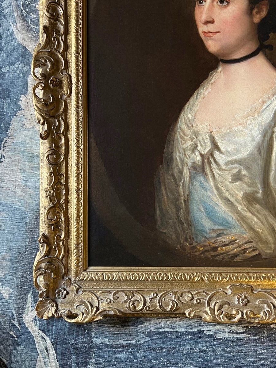 Oil On Canvas 18th Century Portrait Of Lady - Circle Of Thomas Beach (1739-1806)-photo-3