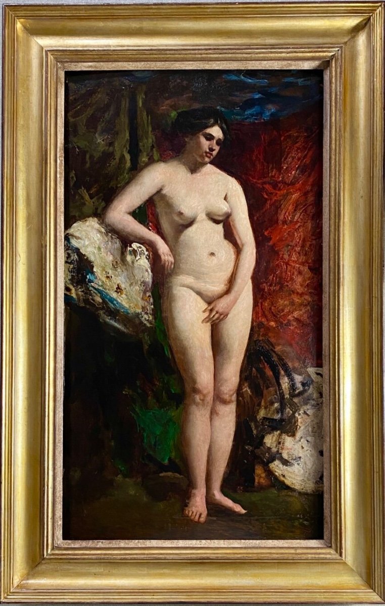 Standing Female Nude With Draping - Oil On Panel By William Etty Royal Academy