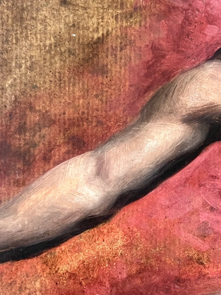19th Century English Oil On Paper Study Of A Male Nude-photo-2