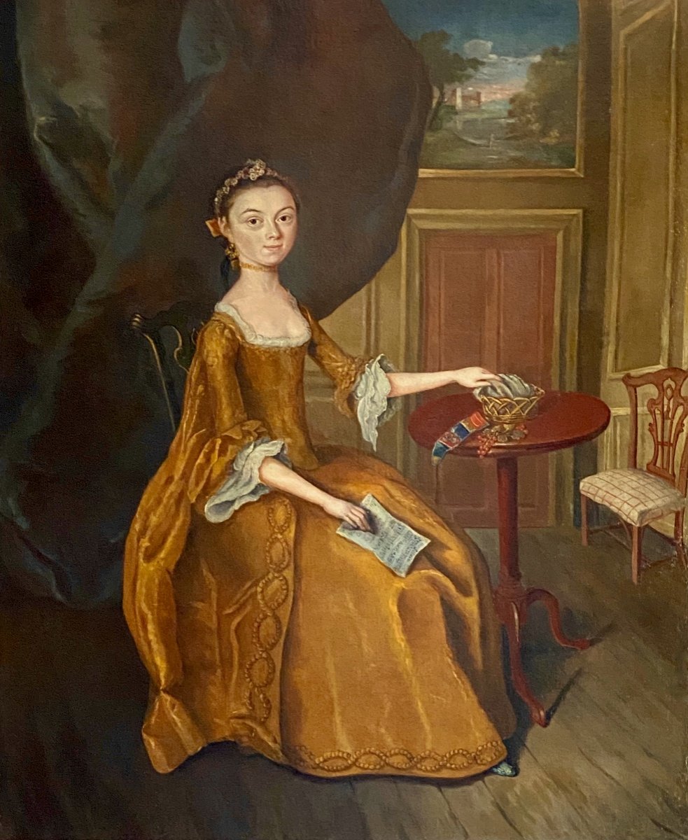 Portrait Anglais Du XVIIIe Siècle d'Une Jeune Dame Elegante - Cercle d'Arthur Devis (1712-1787)-photo-2