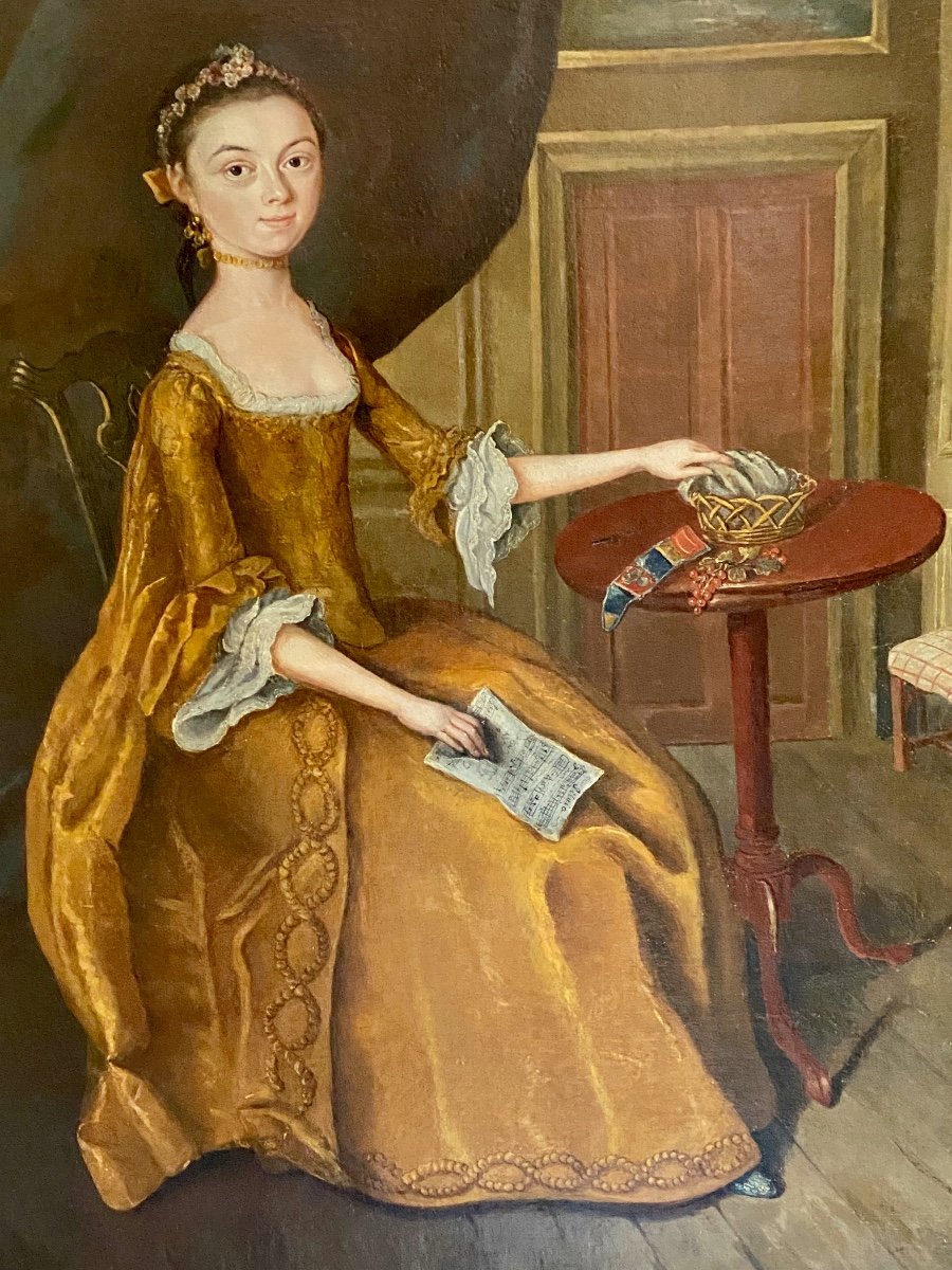 Portrait Anglais Du XVIIIe Siècle d'Une Jeune Dame Elegante - Cercle d'Arthur Devis (1712-1787)-photo-3