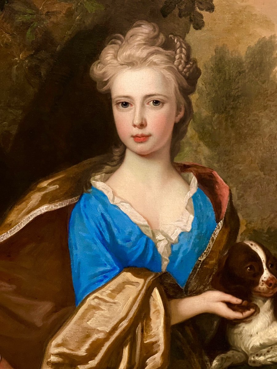 Portrait d'Une Jeune Fille Avec Son Spaniel - Attribué à Robert Byng (1666-1720.)-photo-4