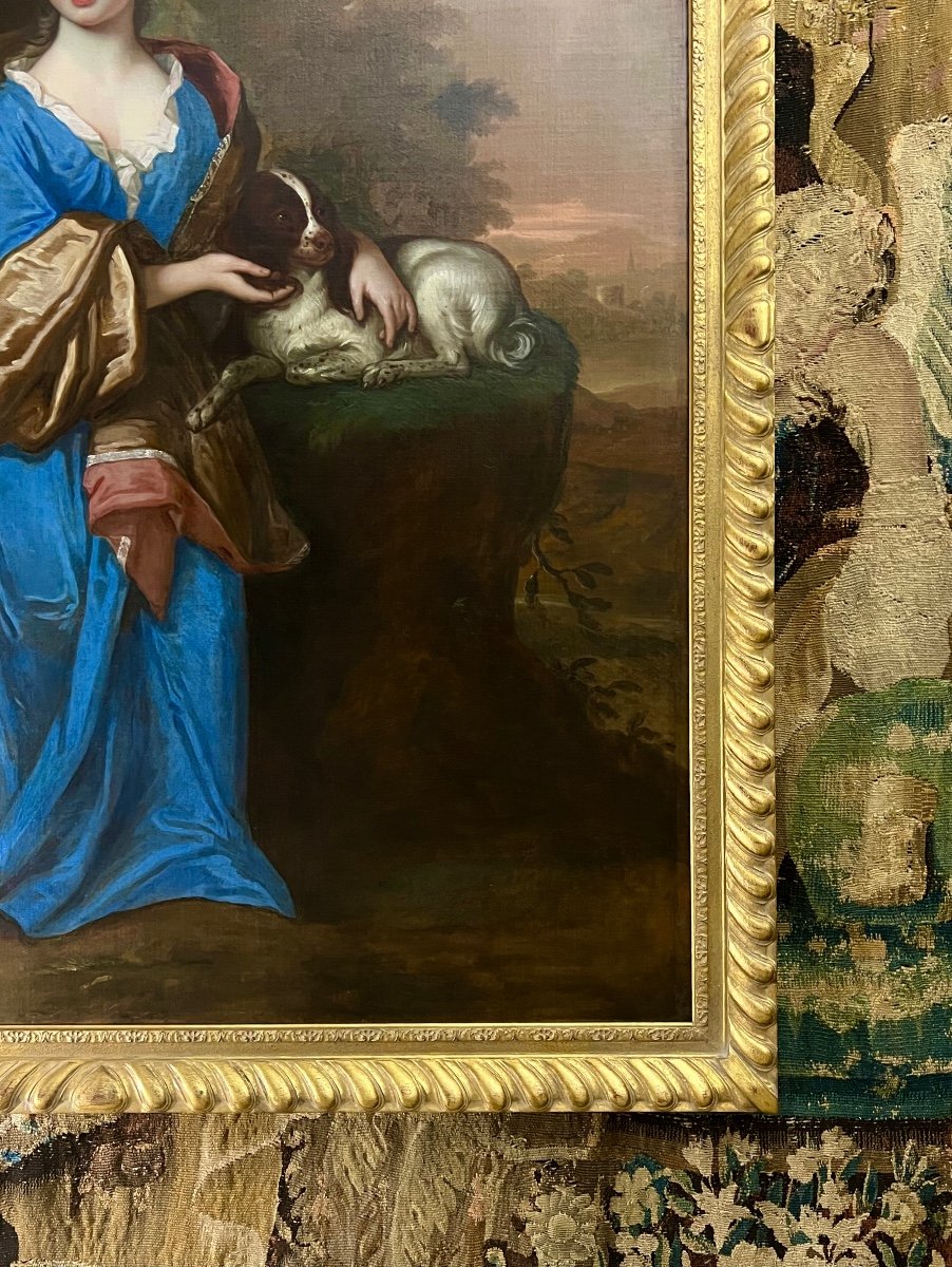 Portrait d'Une Jeune Fille Avec Son Spaniel - Attribué à Robert Byng (1666-1720.)-photo-5