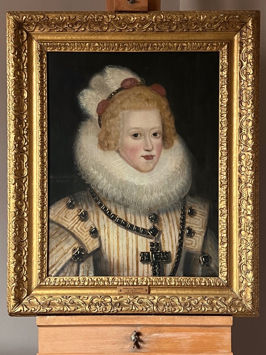 Huile Sur Panneau Du 17eme Siècle Portrait De Marie Anne, Infante d'Espagne (1606-1646)-photo-3