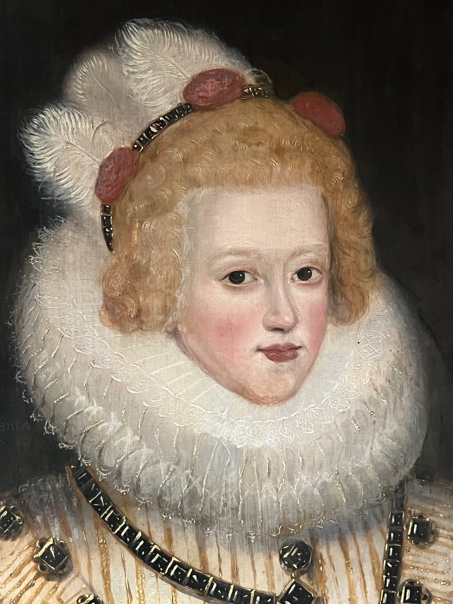 Huile Sur Panneau Du 17eme Siècle Portrait De Marie Anne, Infante d'Espagne (1606-1646)-photo-4