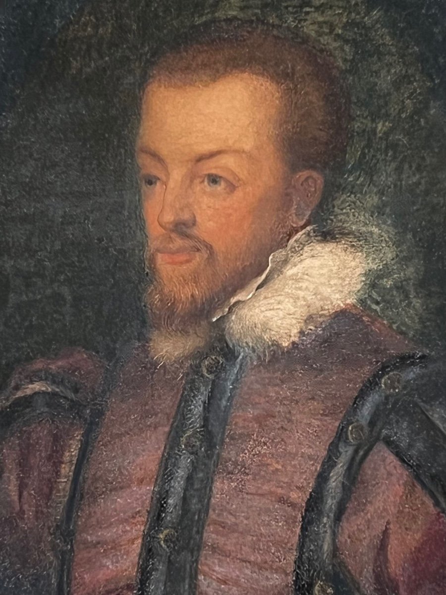 Early 17th Watercolor On Vellum Miniature Portrait Of King Philip II Of Spain-photo-3