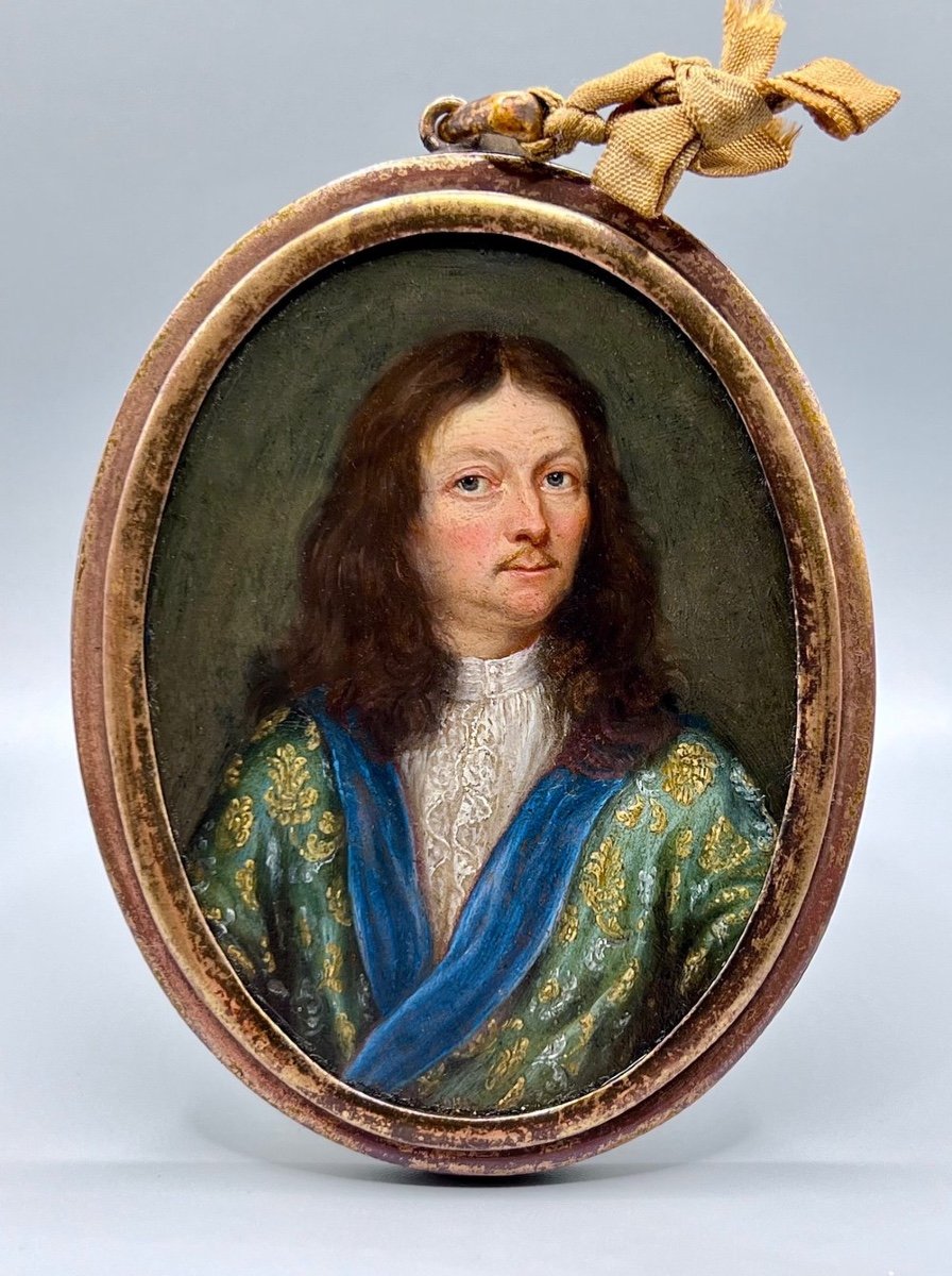 17th Century Oil On Copper Miniature Portrait Of A Noble Man