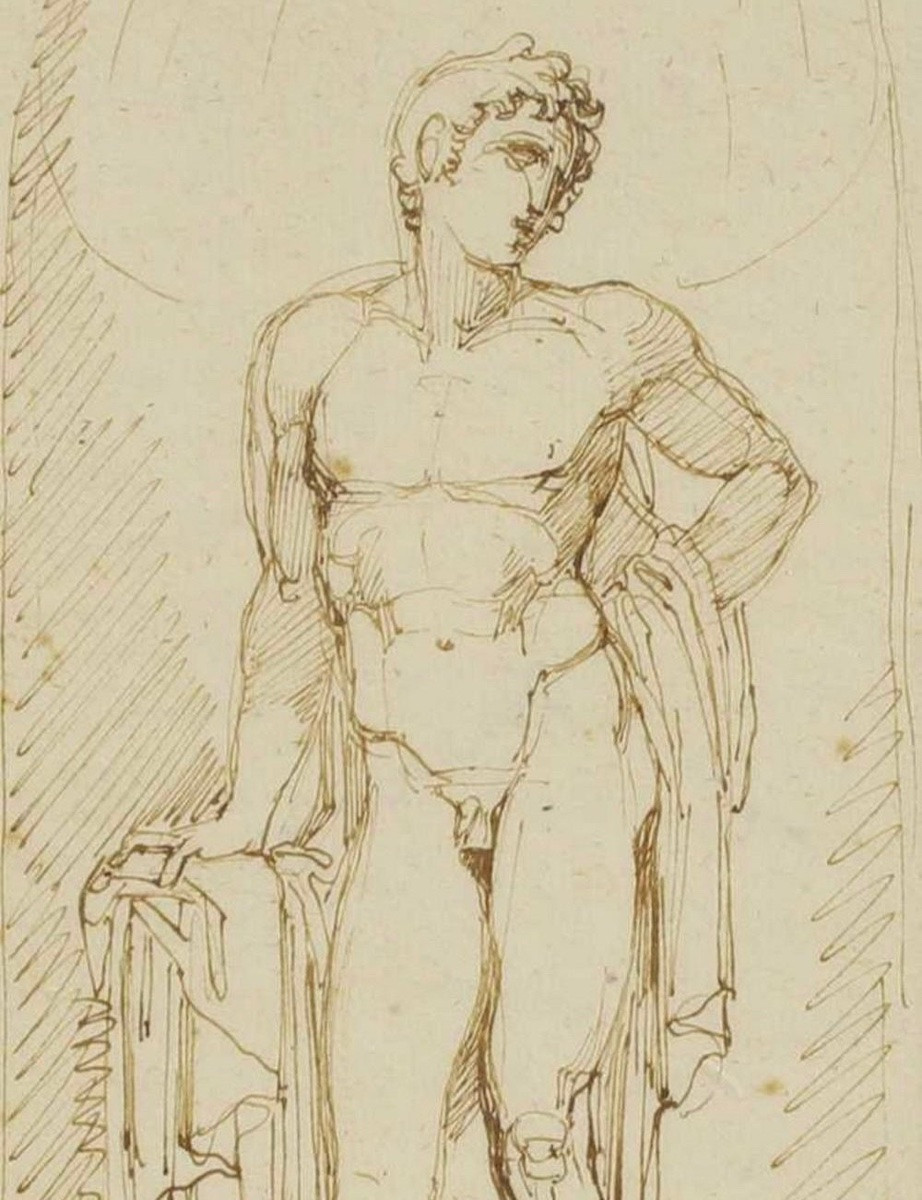 Pen And Ink Study Of Apollo - Italian School, Early 19th Century.-photo-4