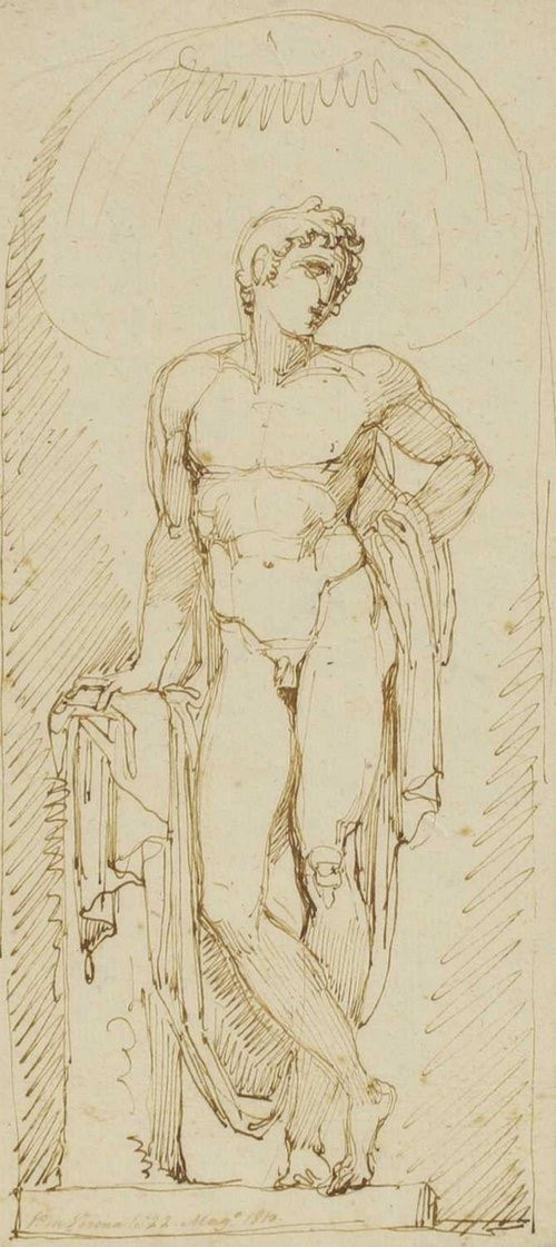 Pen And Ink Study Of Apollo - Italian School, Early 19th Century.-photo-1