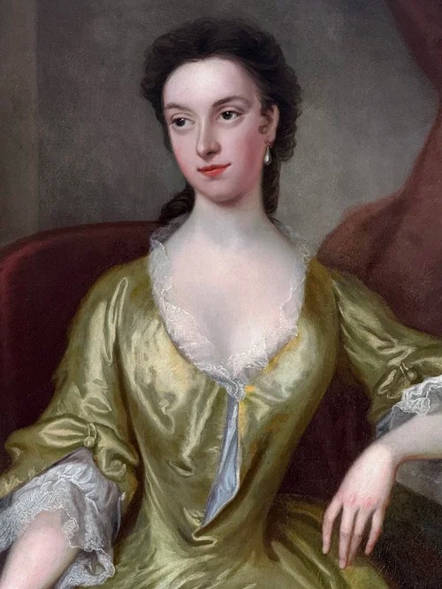 Thomas Bardwell (1704 - 1767) - Portrait Of A Lady In A Yellow Silk Dress-photo-5
