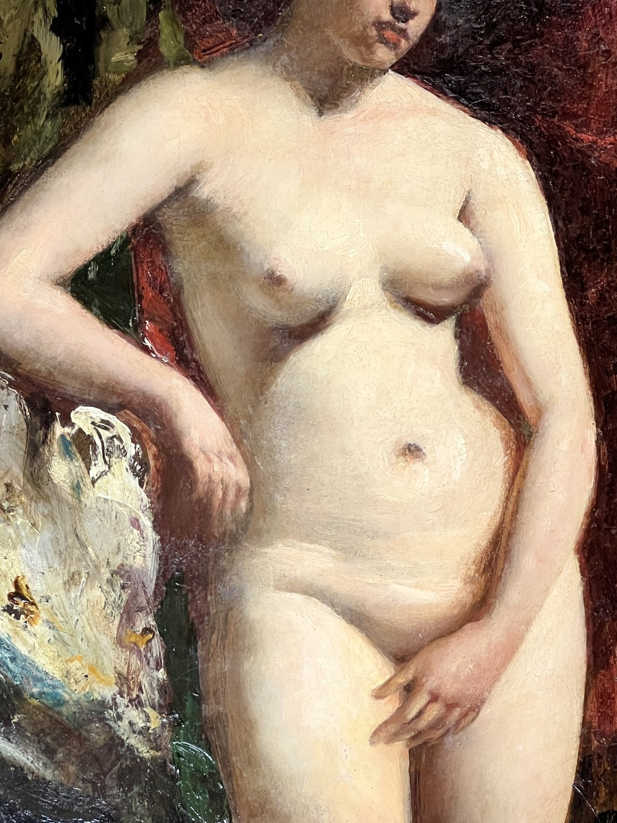 Nu Féminin Debout Avec Drapage - Huile Sur Panneau Par William Etty Royale Académie-photo-3