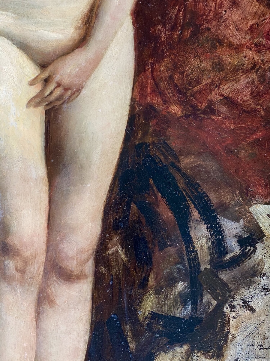Nu Féminin Debout Avec Drapage - Huile Sur Panneau Par William Etty Royale Académie-photo-3