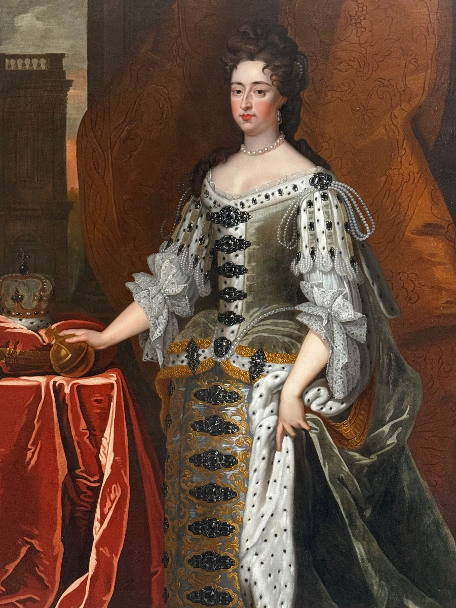 Portrait Of Queen Mary Ii, Workshop Of Sir Godfrey Kneller (1646-1723)-photo-2