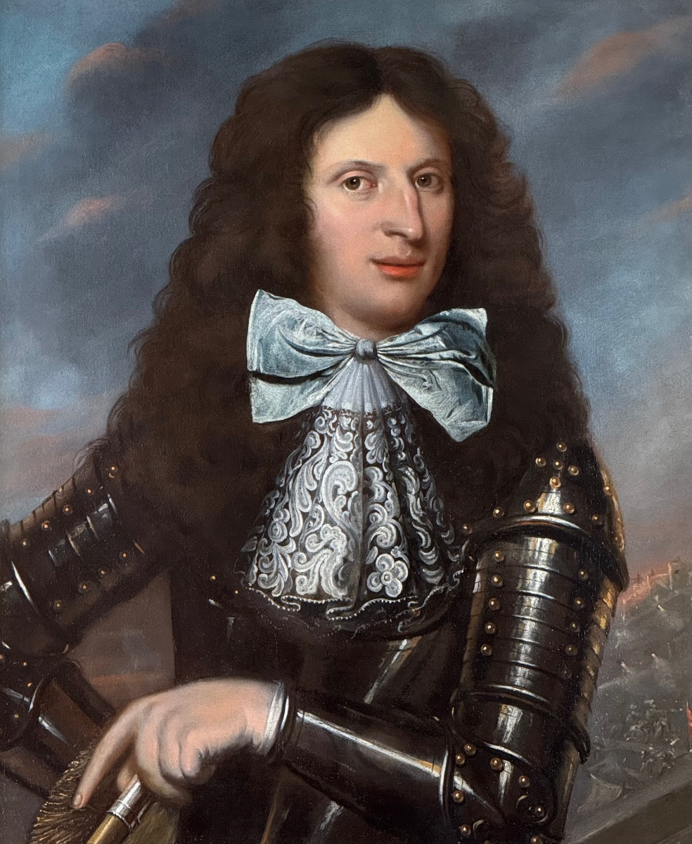 LE ROI GUILLAUME III EN ARMURE, UNE BATAILLE AU LOIN - ÉCOLE FRANÇAISE VERS 1680.-photo-2
