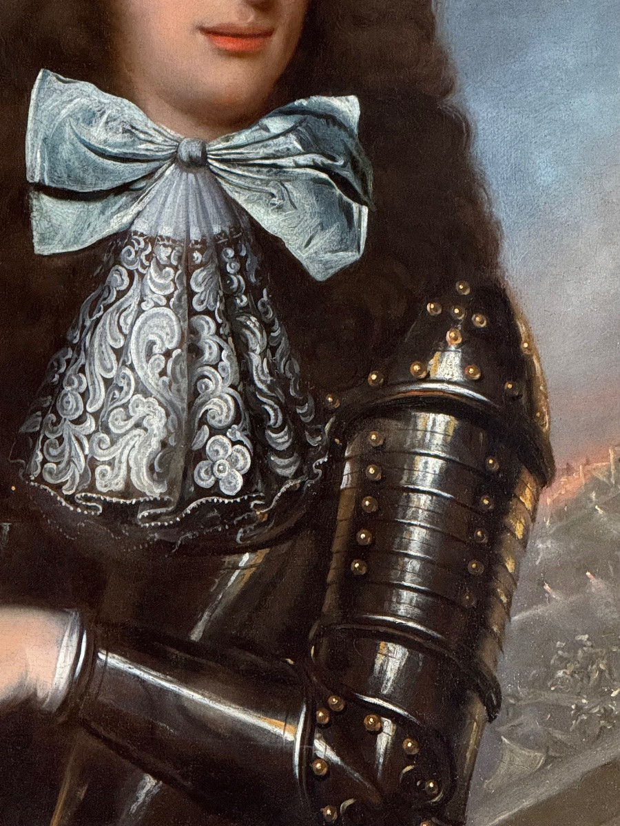 LE ROI GUILLAUME III EN ARMURE, UNE BATAILLE AU LOIN - ÉCOLE FRANÇAISE VERS 1680.-photo-4