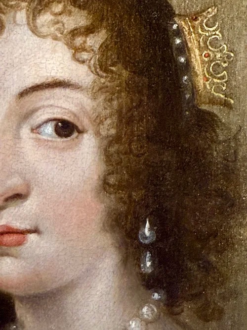Ecole de Van Dyck - Portrait à l'Huile Sur Panneau Du XVIIe Siècle De La Reine Henrietta Maria -photo-4
