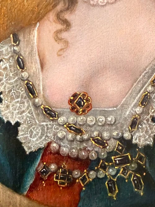 Ecole de Van Dyck - Portrait à l'Huile Sur Panneau Du XVIIe Siècle De La Reine Henrietta Maria -photo-1