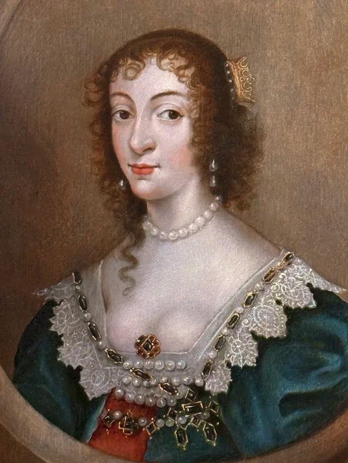 Ecole de Van Dyck - Portrait à l'Huile Sur Panneau Du XVIIe Siècle De La Reine Henrietta Maria -photo-2