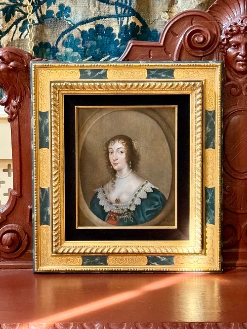 Ecole de Van Dyck - Portrait à l'Huile Sur Panneau Du XVIIe Siècle De La Reine Henrietta Maria -photo-7