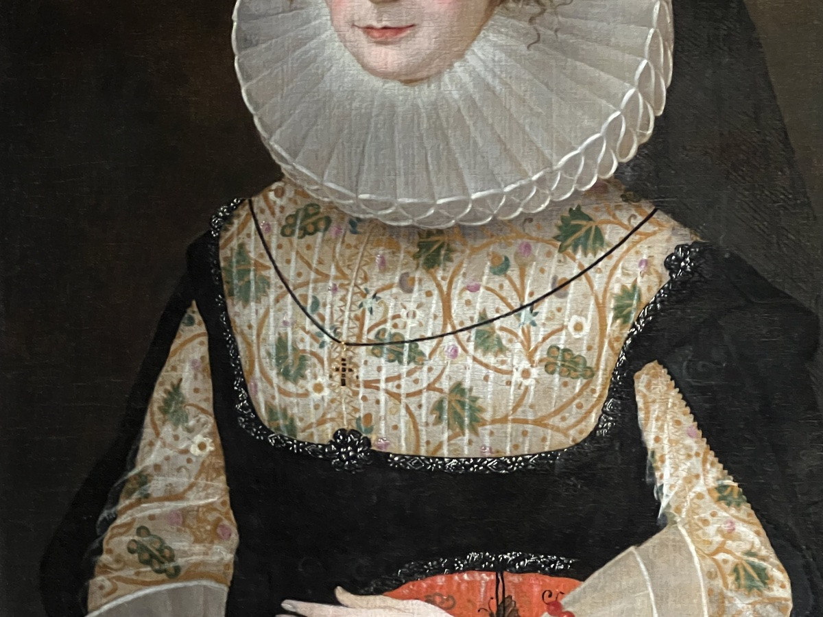 17th Century English School - Portrait Of A Lady Dated 1624.-photo-3