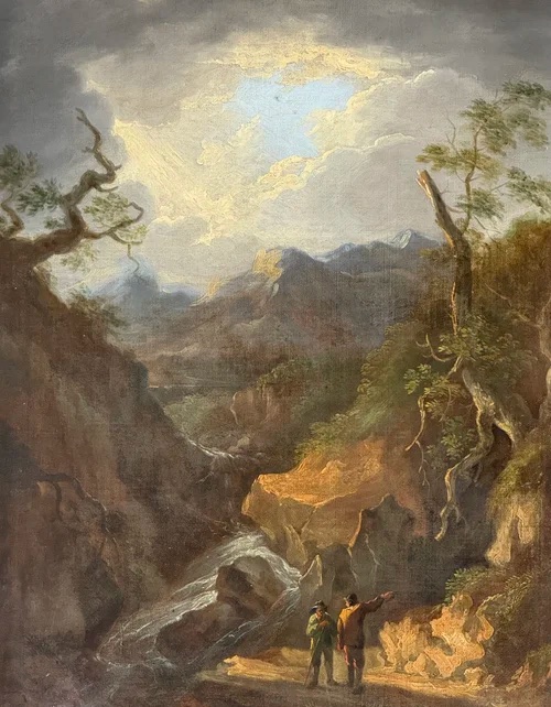 BENJAMIN BARKER DE BATH (1776 - 1838) - UN PAYSAGE MONTAGNEUX AVEC DES FIGURINES.-photo-2