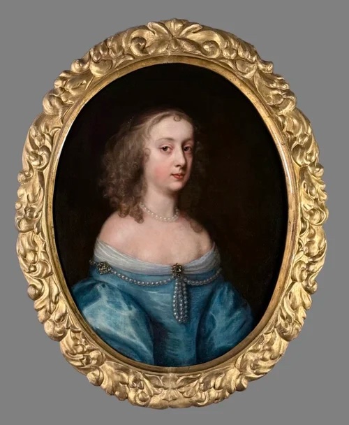 Circle Of Sir Peter Lely (1618-1680) - Portrait Of A Beauty In A Blue Silk Dress C.1665.-photo-5