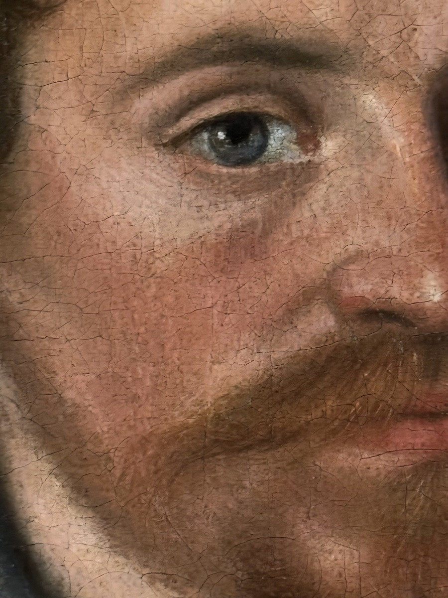 English School C. 1625 - Portrait Of A Gentleman In A Dark Embroidered Doublet And White Ruff.-photo-3